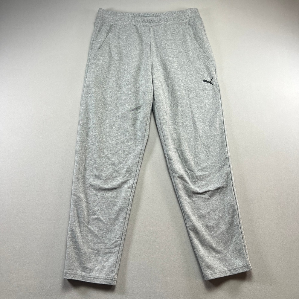 Puma Track Pants Mens Large Heather Gray Cotton Elastic Waist Athleisure Running